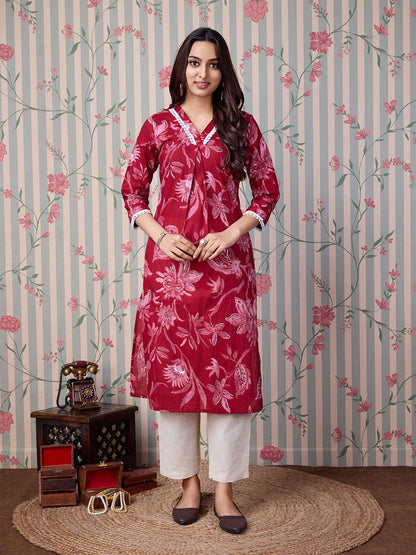 Dhiyona OD  Floral Printed Pure Cotton Straight Kurta