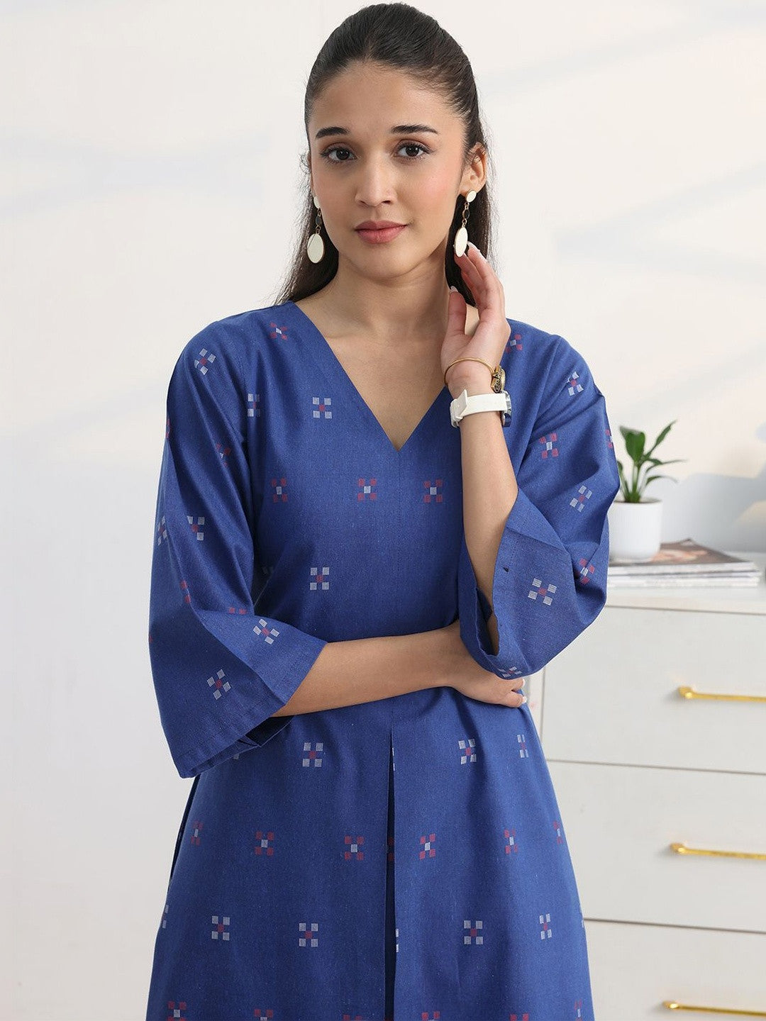 Libas Blue Woven Design A-Line Kurta Set