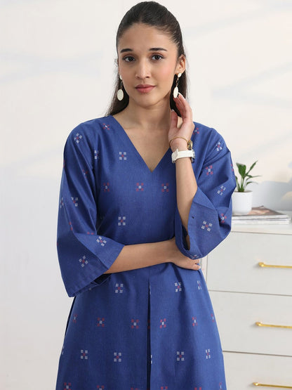 Libas Blue Woven Design A-Line Kurta Set