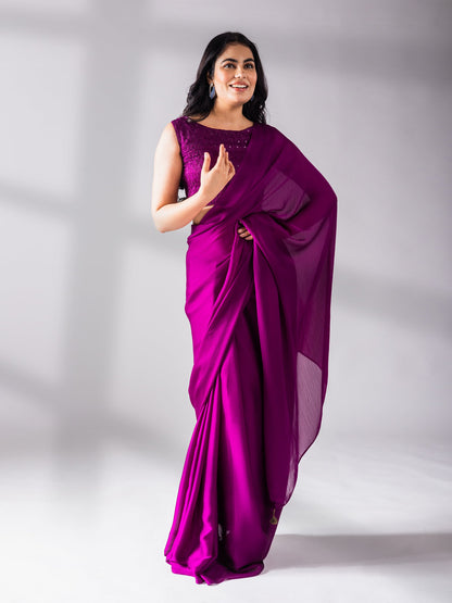 Dhiyona ST Mulberry Chiffon Saree with Embroidered Blouse Fabric