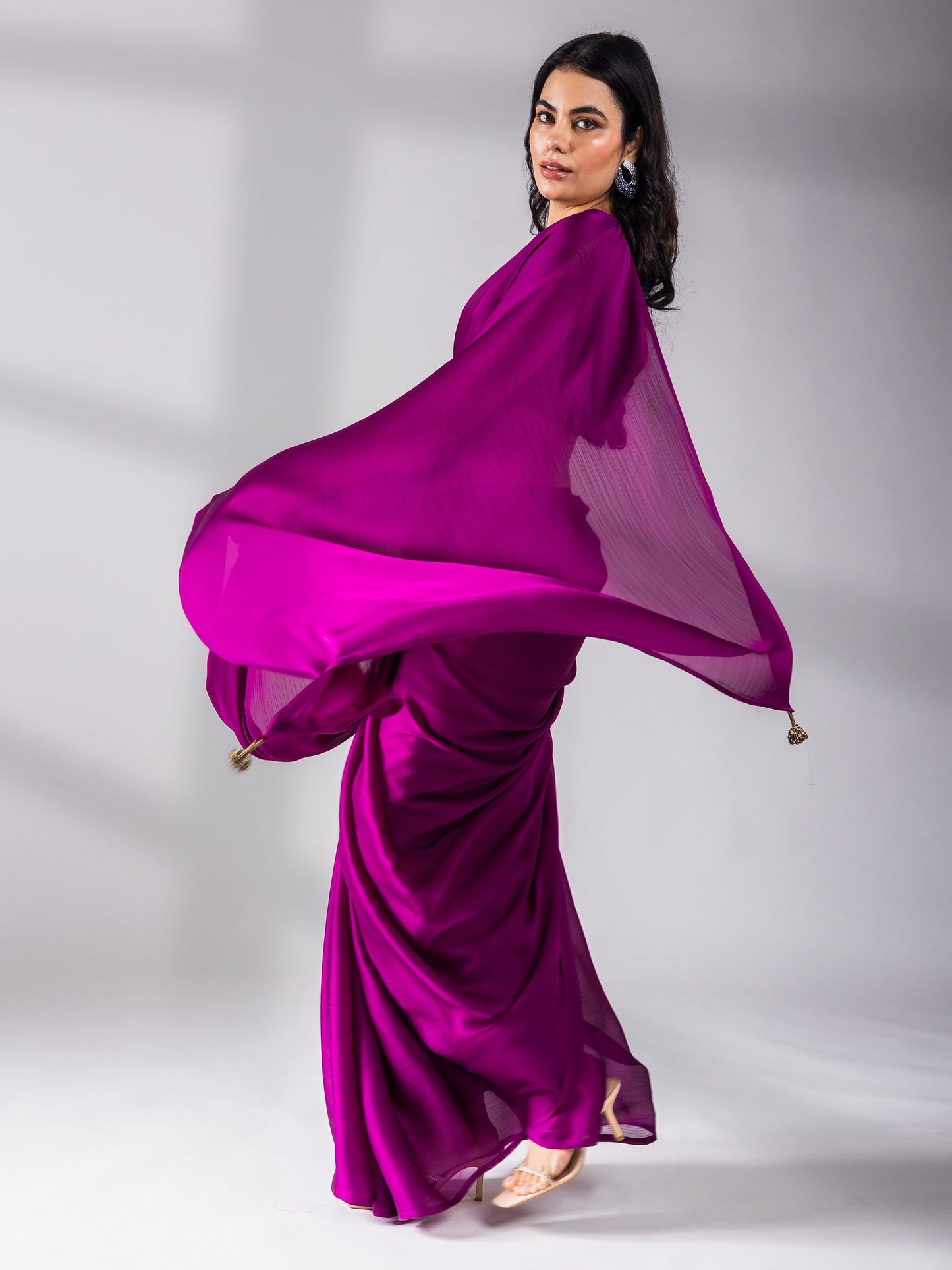 Dhiyona ST Mulberry Chiffon Saree with Embroidered Blouse Fabric