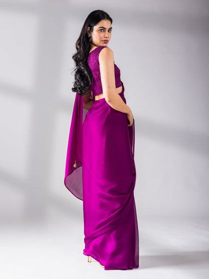 Dhiyona ST Mulberry Chiffon Saree with Embroidered Blouse Fabric
