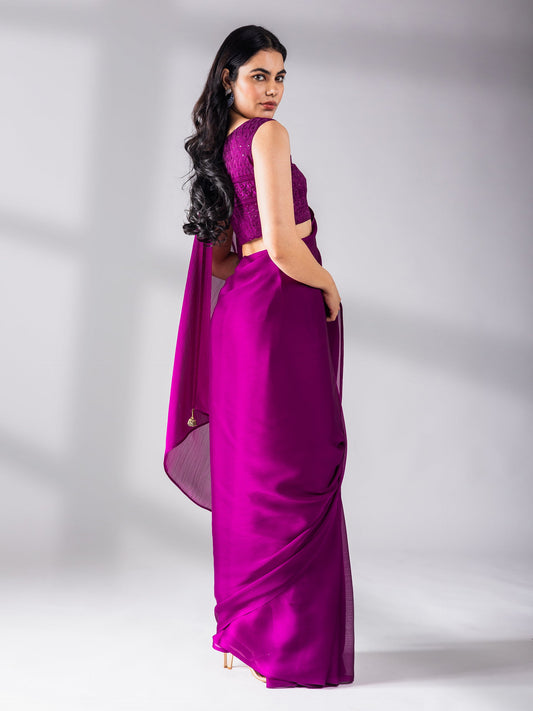 Dhiyona ST Mulberry Chiffon Saree with Embroidered Blouse Fabric