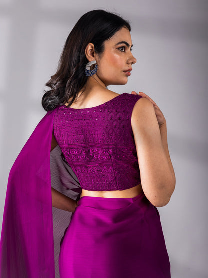Dhiyona ST Mulberry Chiffon Saree with Embroidered Blouse Fabric