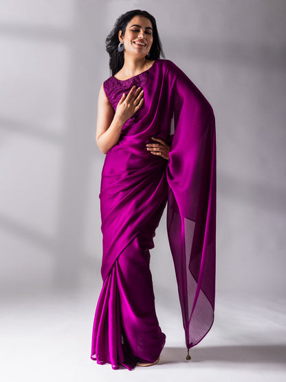 Dhiyona ST Mulberry Chiffon Saree with Embroidered Blouse Fabric