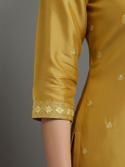 Dhiyona VA Women Ethnic Motifs Embroidered Regular Thread Work Silk Crepe Kurta with Palazzos & With Dupatta