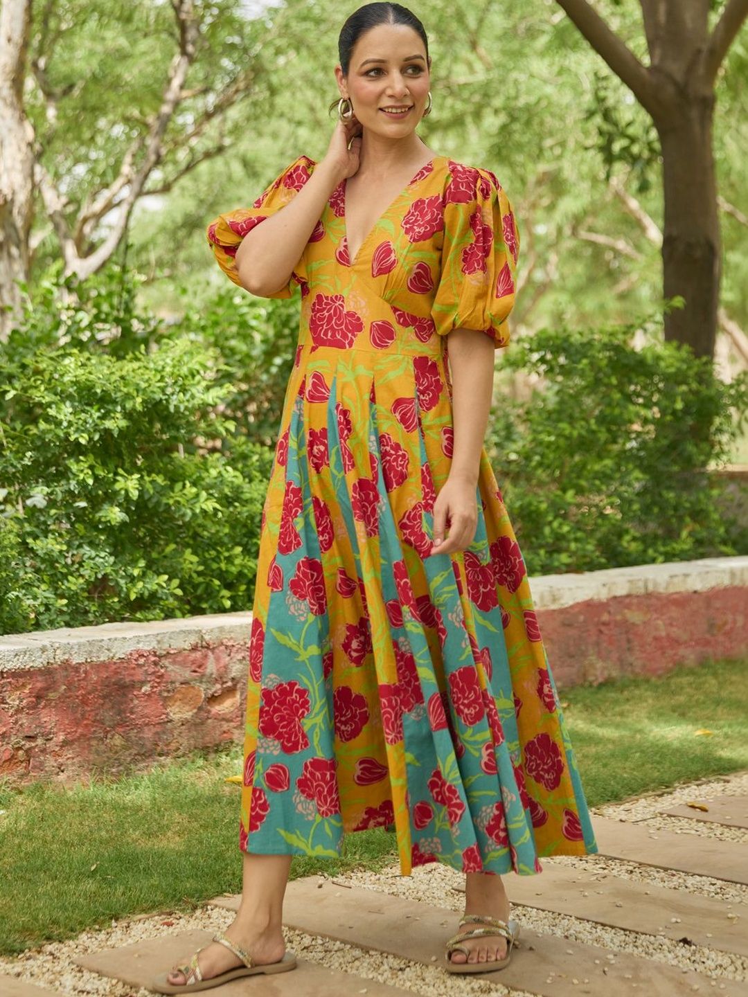 Dhiyona AY Women's Printed A-Line Midi Dress