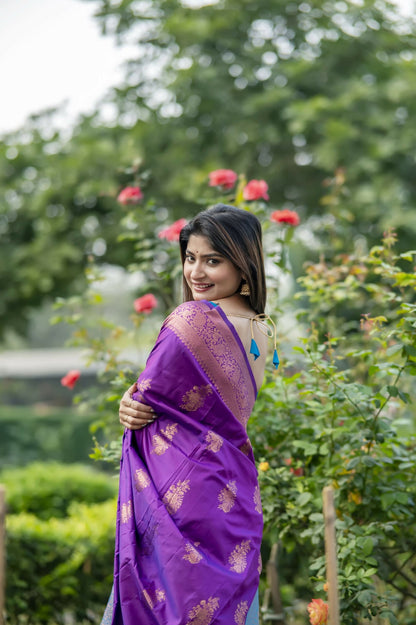 Women Krishna Purple Saree With Unstiched Blouse