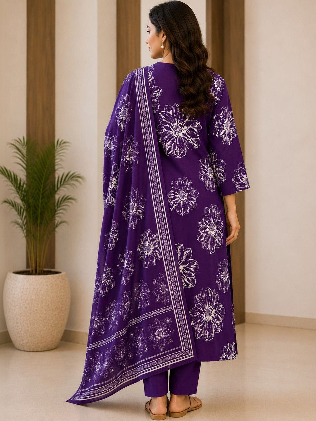 Women Floral Printed Regular Pure Cotton Kurta with Trousers & With Dupatta