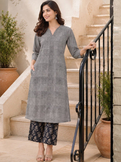 Printed Pure Cotton Mandarin Collar Kurta & Trousers