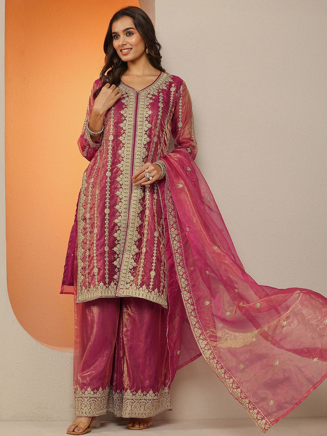 Dhiyona LL Women Ethnic Motifs Embroidered Regular Kurta with Palazzos & With Dupatta