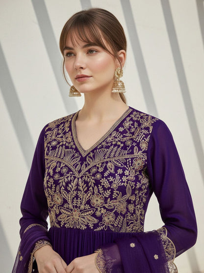 Dhiyona CH Women Ethnic Motifs Embroidered Regular Thread Work Kurta with Trousers & With Dupatta