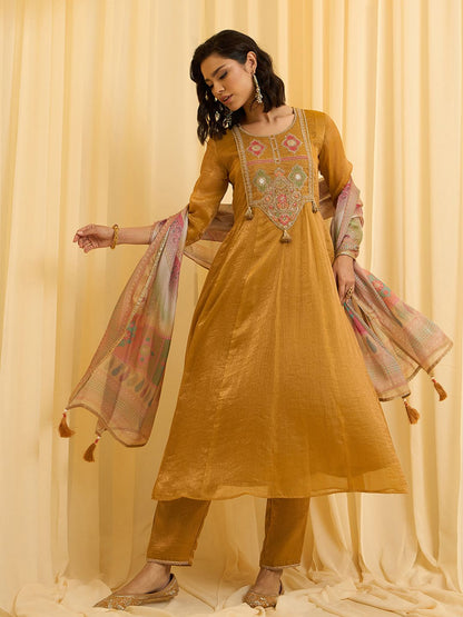 Dhiyona CH Women Ethnic Motifs Embroidered A-Line Kurta with Trousers & Dupatta