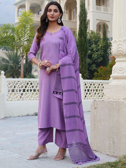 Dhiyona KL Notch Neck Straight Kurta With Palazzos And Dupatta