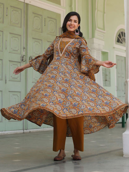 Dhiyona RR Women's Ethnic Motifs Printed Pure Cotton Kurta With Trousers & Dupatta