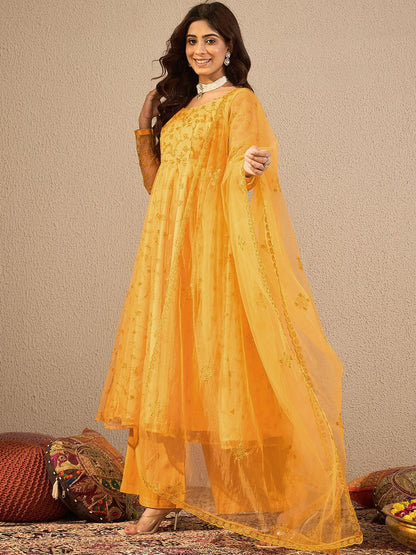 Dhiyona IN Women Floral Embroidered Regular Thread Work Kurta with Palazzos & Dupatta