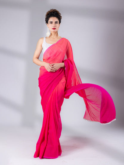 Dhiyona ST SET I Spring Pink Ombre Saree with Iridescent Sequin Square Neck Blouse - 2 Piece