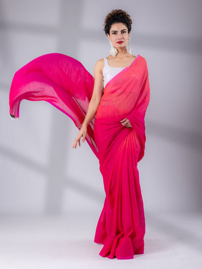 Dhiyona ST SET I Spring Pink Ombre Saree with Iridescent Sequin Square Neck Blouse - 2 Piece