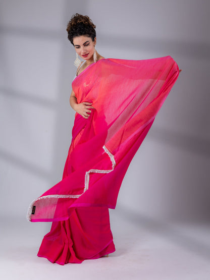 Dhiyona ST SET I Spring Pink Ombre Saree with Iridescent Sequin Square Neck Blouse - 2 Piece