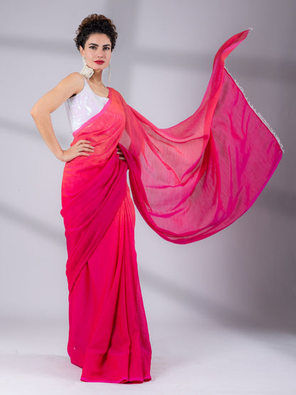 Dhiyona ST SET I Spring Pink Ombre Saree with Iridescent Sequin Square Neck Blouse - 2 Piece
