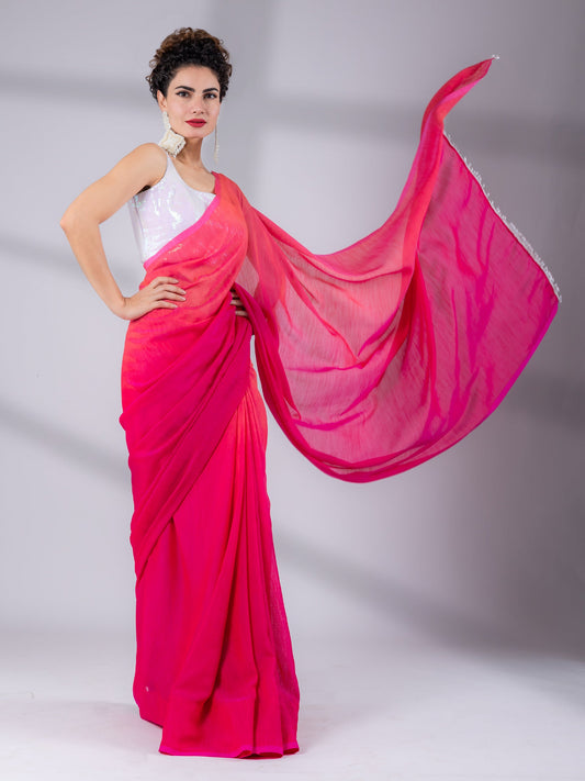 Dhiyona ST SET I Spring Pink Ombre Saree with Iridescent Sequin Square Neck Blouse - 2 Piece