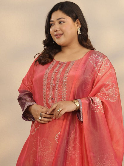 Dhiyona Women's Plus Size Floral Printed Kurta with Trousers & Dupatta
