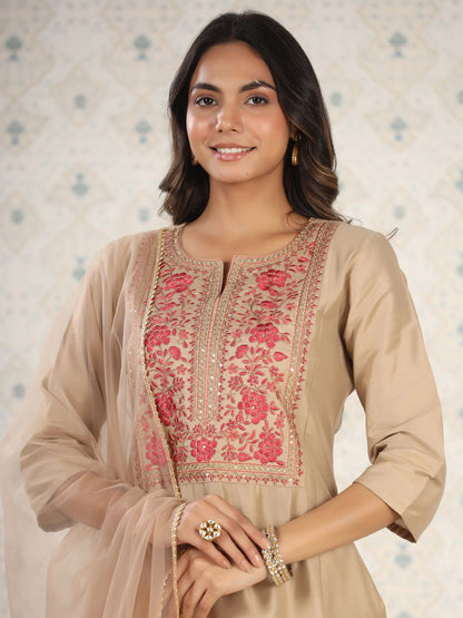 Dhiyona OD  Floral Yoke Design Sequinned Kurta with Trousers & Dupatta