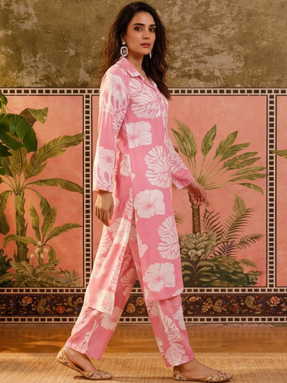 Printed Viscose Rayon Shirt Collar Kurta & Trousers