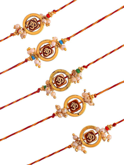 Dhiyona Set of 5 Gold-Toned Beaded Thread Rakhi