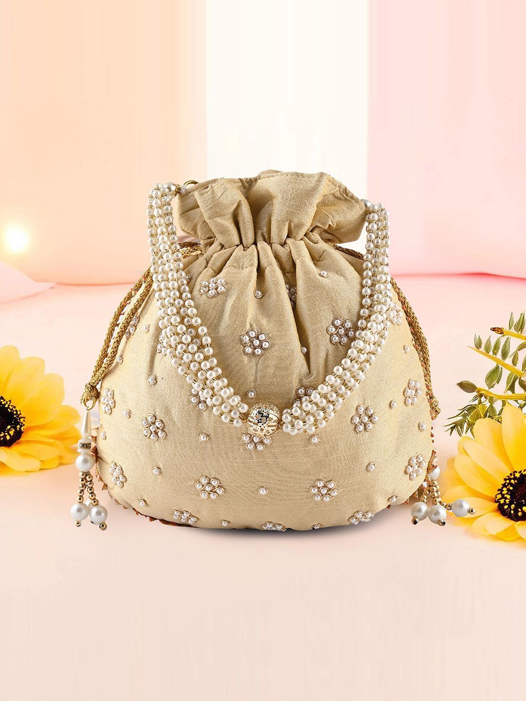 Dhiyona NR Set Of 2 Embroidered Embellished Shagun Potli Clutch