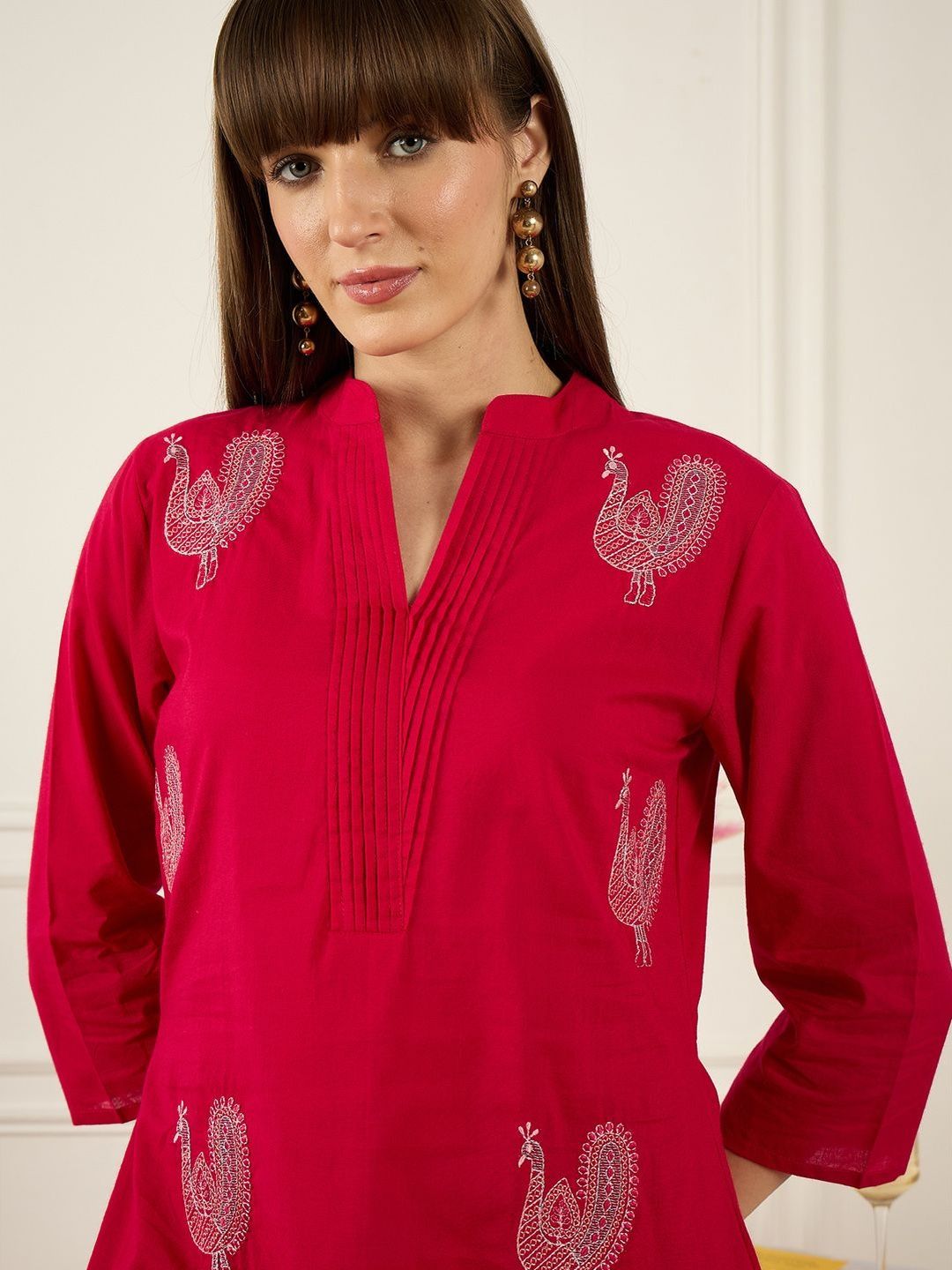 Floral Printed Thread Work Pure Cotton Kurta With Palazzos