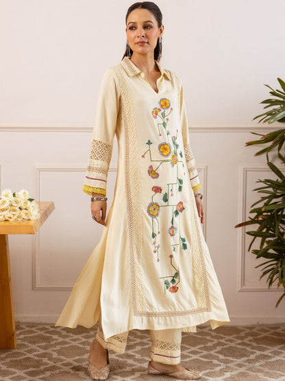Embroidered Straight Kurta & Trousers