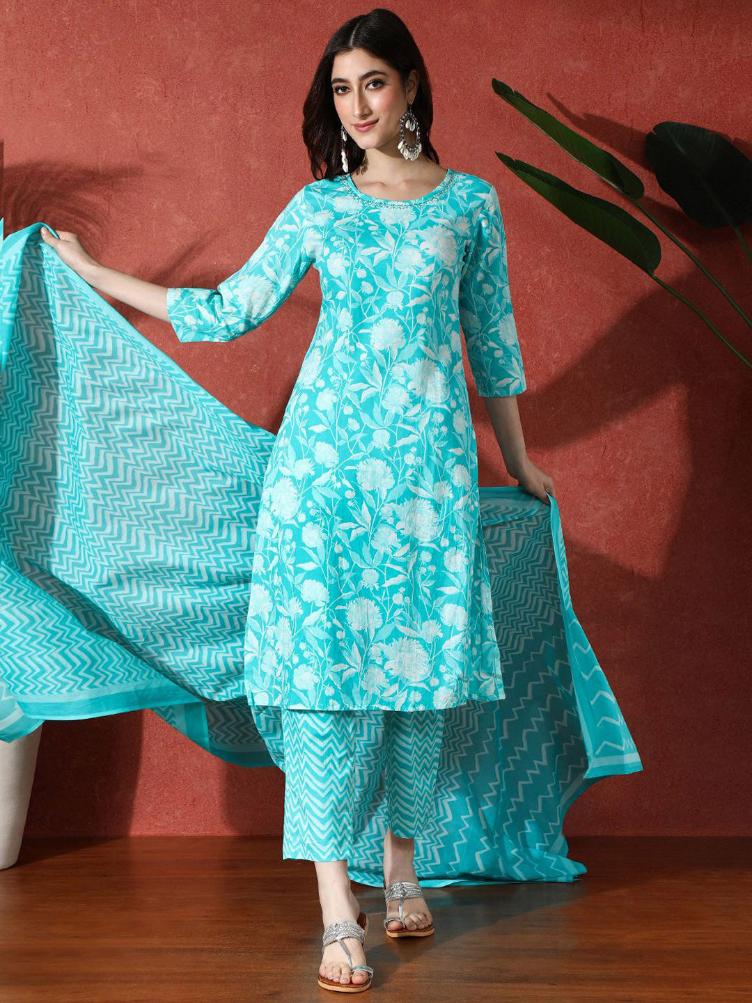 Embroidered Pure Cotton Kurta Trouser With Dupatta
