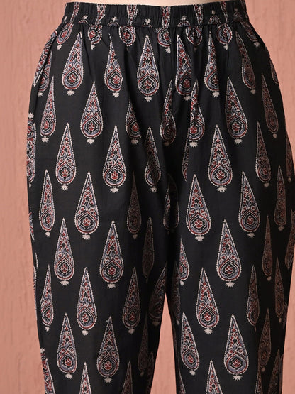Women Ethnic Motifs Printed Regular Thread Work Pure Cotton Kurta with Trousers & With Dupatta