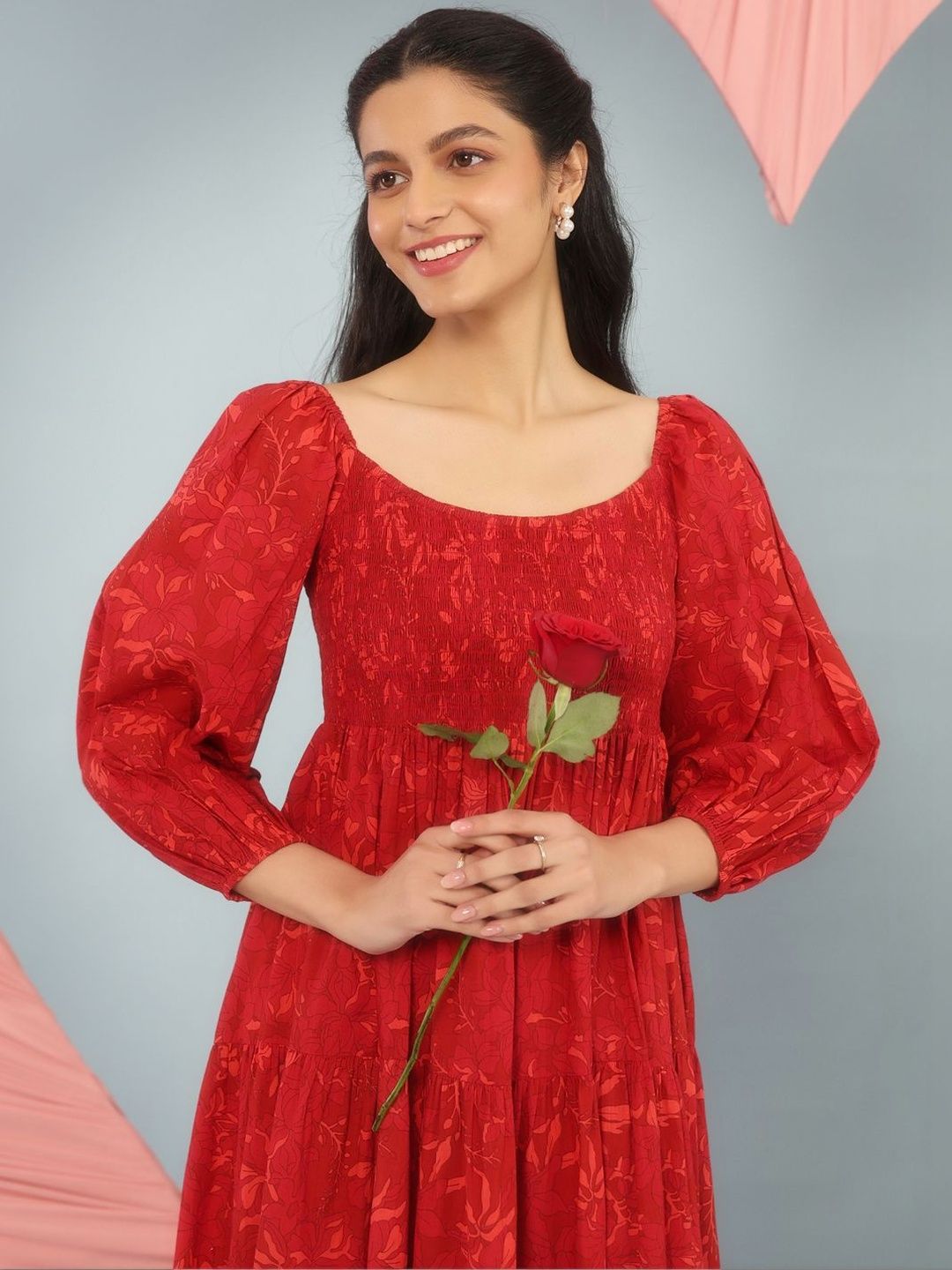 Dhiyona AY Women's Printed Cotton Fit & Flared Maxi Ethnic Dresses