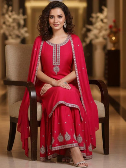 Dhiyona KL Women Ethnic Motifs Embroidered Regular Thread Work Kurta with Sharara & With Dupatta