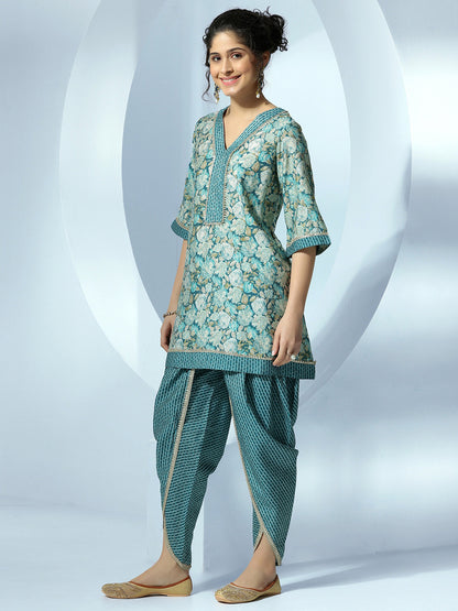 Women Floral Printed Regular Gotta Patti Kurta with Dhoti Pants