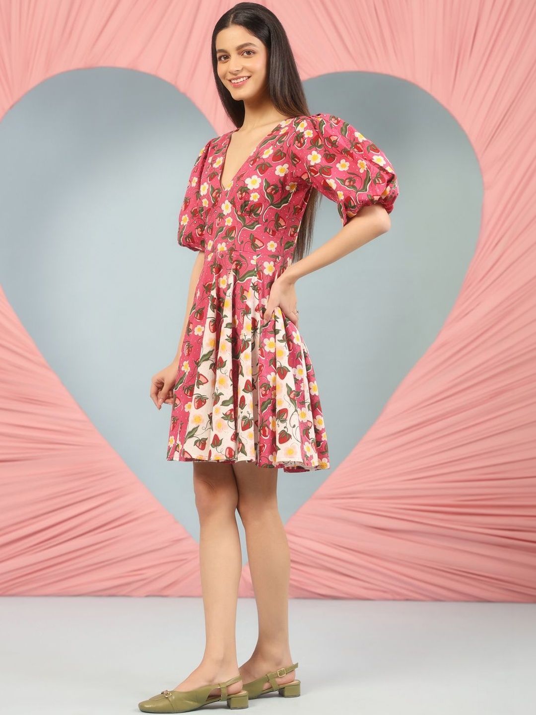 Dhiyona AY Women's Floral Print Puff Sleeve Fit & Flare Mini Dress