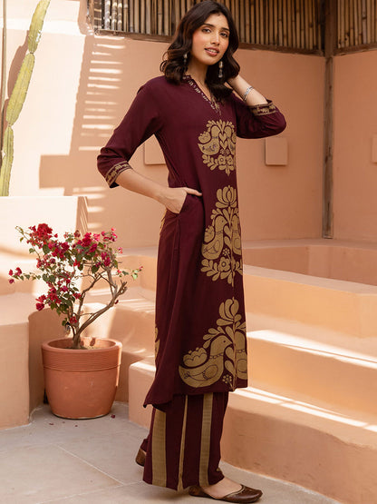 Women Printed Embroidered Kurta With Palazzos