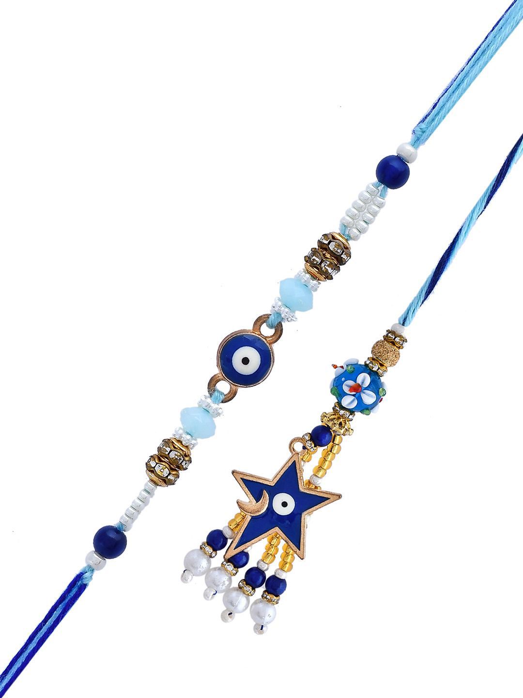 Dhiyona Beaded Evil Eye Bhaiya Bhabhi Rakhi With Roli Chawal & Greeting Card