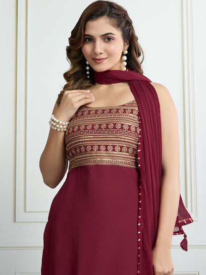 Dhiyona HOP Women Floral Embroidered Kurta with Sharara & Dupatta