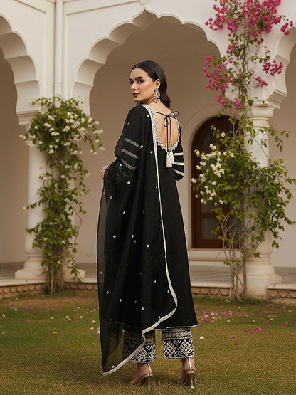Dhiyona KL Women Regular Thread Work Kurta with Palazzos & With Dupatta