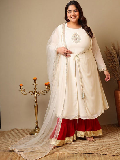Dhiyona IN Ethnic Motifs Embroidered Panelled A-Line Zari Kurta With Sharara & Dupatta