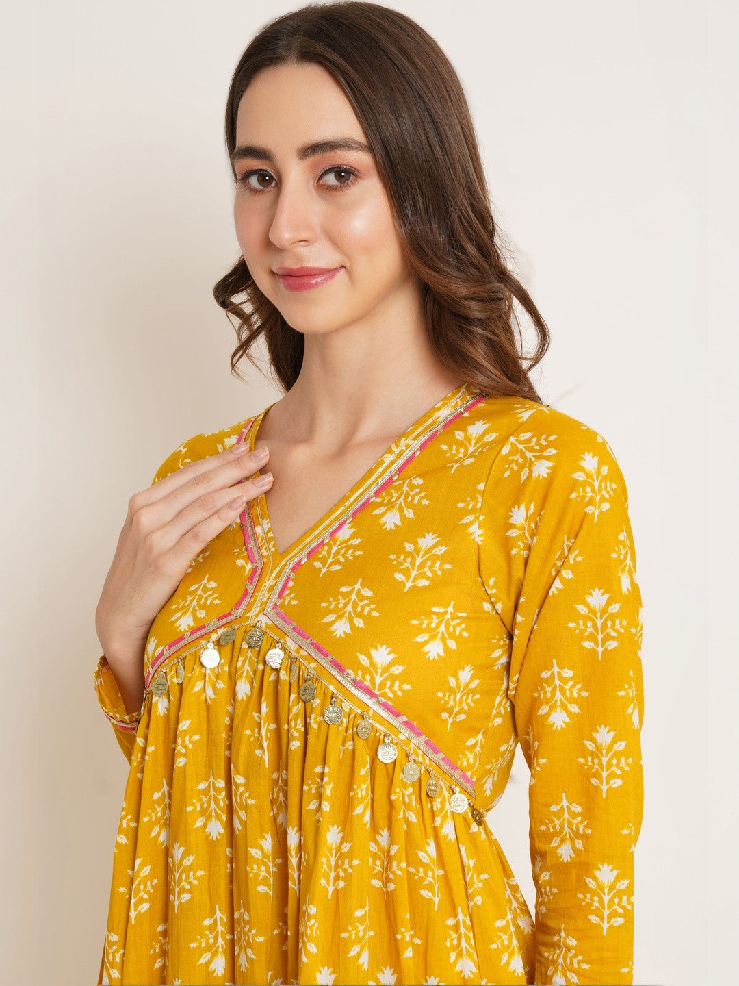Women Ethnic Motifs Printed Empire Pure Cotton Kurta with Dhoti Pants
