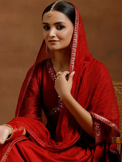 Women Ethnic Motifs Embroidered Empire Mirror Work Kurta with Trousers & With Dupatta