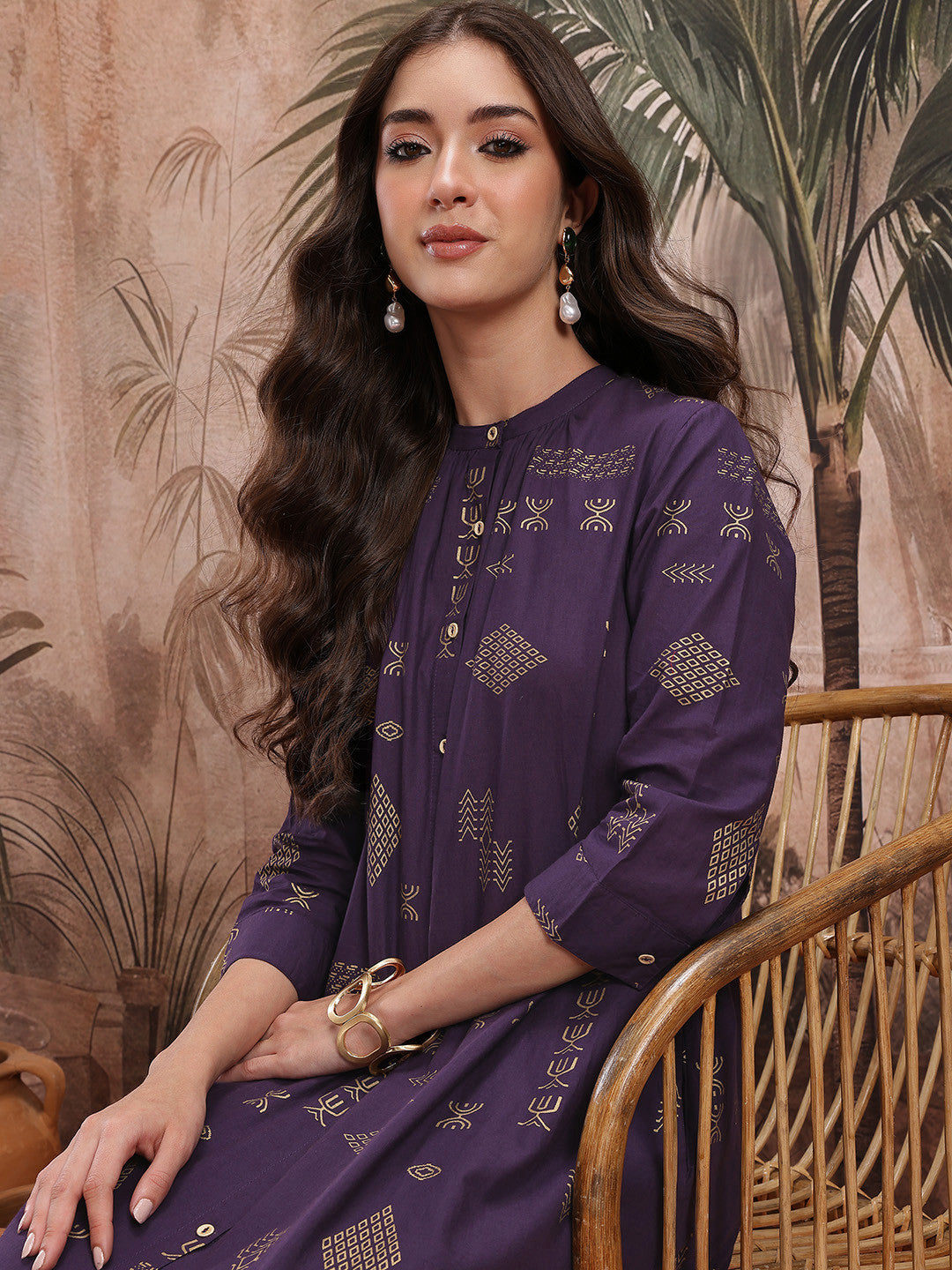 Dhiyona SN Ethnic Motifs Printed Regular Pure Cotton Kurta with Trousers