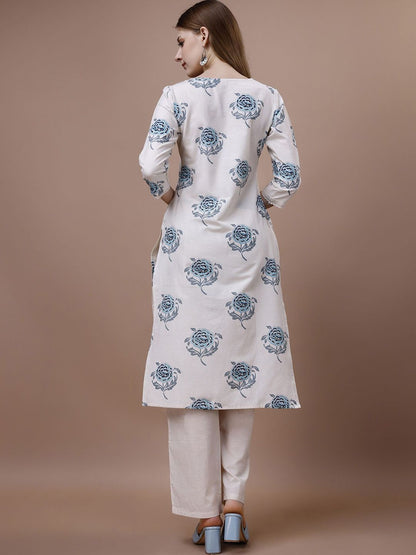Dhiyona OD  Floral Printed Tie-Up Neck Cotton Straight Kurta