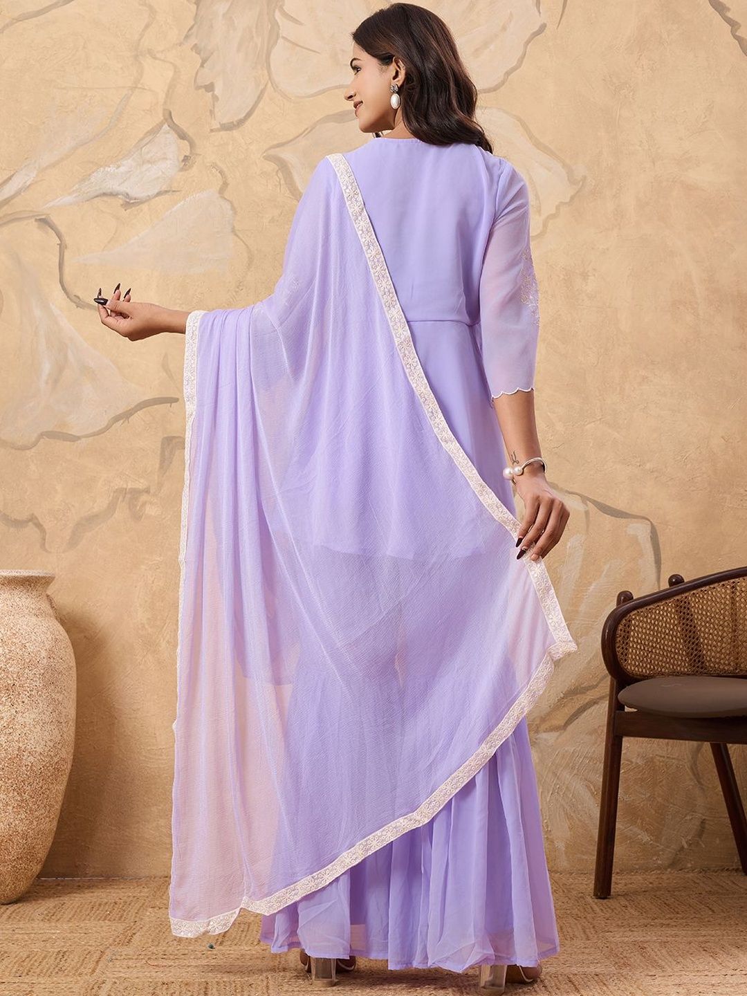 Dhiyona HOP Women Floral Embroidered A-Line Kurta with Sharara & Dupatta
