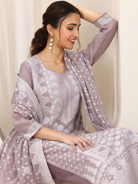 Women Floral Woven Design Regular Kurta With Trousers & Dupatta