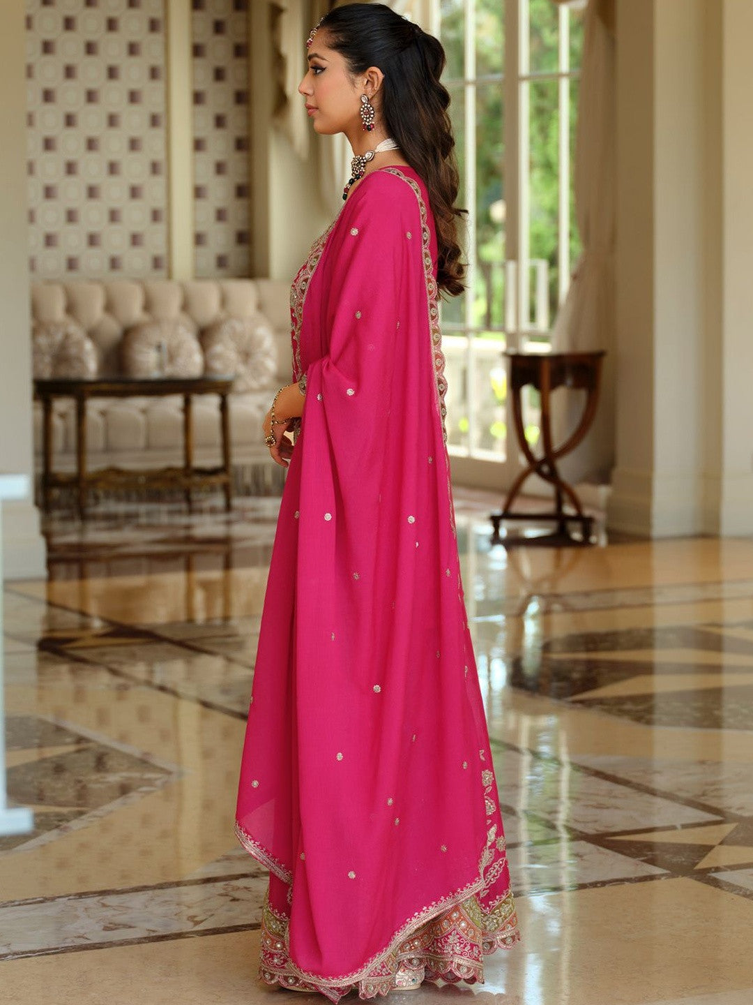 Women Ethnic Motifs Embroidered Round Neck Kurta with Sharara & Dupatta